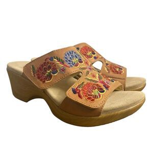 Alegria Linn Sandal Womens Euro 37/US 7-7.5 Cognac Needles And Pins Wedge Shoes